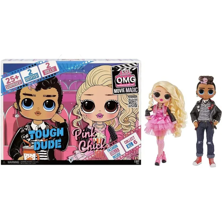 LOL Surprise OMG Movie Magic 2er-Pack - Tough Dude & PINK Chick - Modepuppen mit 25 Überraschungen & 2 Spielsets - Serie 1 - Outfits, Accessoires & mehr - Für Jungen & Mädchen ab 4 Jahren