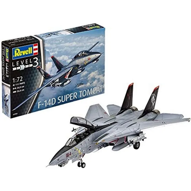 Revell Modellbausatz Flugzeug 1:72 - Grumman F-14D Super Tomcat im Maßstab 1:72, Level 3, originalgetreue Nachbildung mit vielen Details, 03960