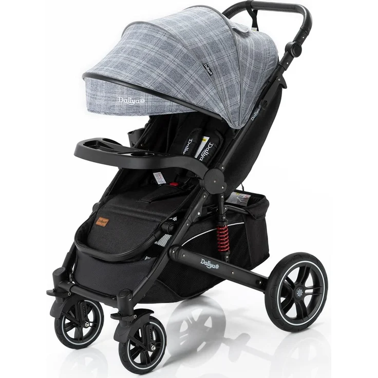 Daliya® Rapidy Buggy / Kinderwagen 0-36 Monate / Sportwagen mit Liegeposition / Wickeltasche, Winterfußsack, Ess- & Spieltisch und mehr Grau mit Muster – Schwarz – Bild 6