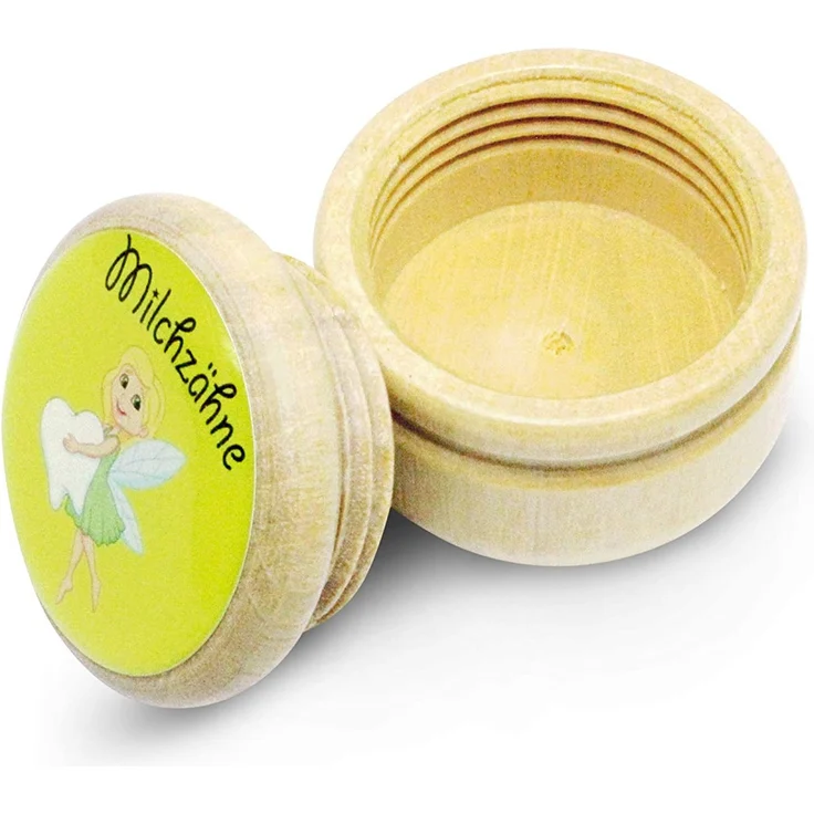 Milchzahndose, Zahndose Milchzähne Bilderdose aus Holz mit Drehverschluss in diversen Motiven für Jungen und Mädchen mit Drehverschluss 44 mm (ZAHNFEE) -Made in EU-7015 – Bild 2