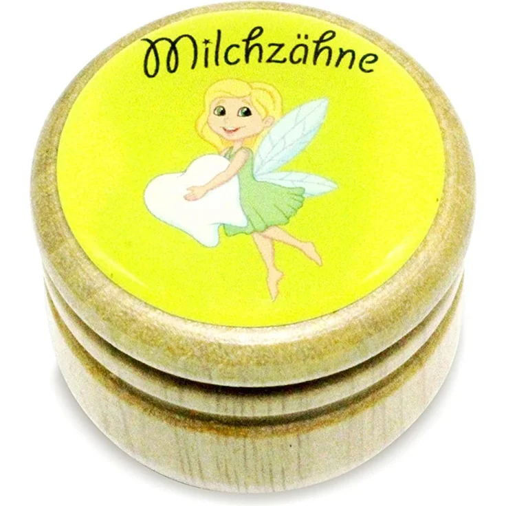 Milchzahndose, Zahndose Milchzähne Bilderdose aus Holz mit Drehverschluss in diversen Motiven für Jungen und Mädchen mit Drehverschluss 44 mm (ZAHNFEE) -Made in EU-7015 – Bild 1