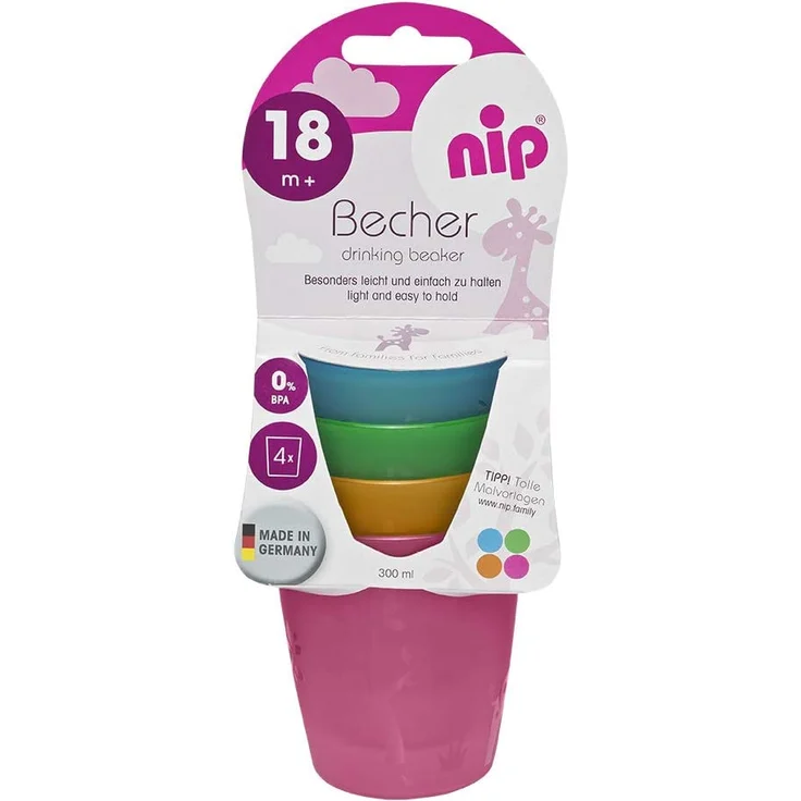NIP Kindertrinkbecher für Kleinkinder und Babys, mit niedlichem Motiv, BPA-frei, Made in Germany, 4er Set, ab 2 Jahren – Bild 3