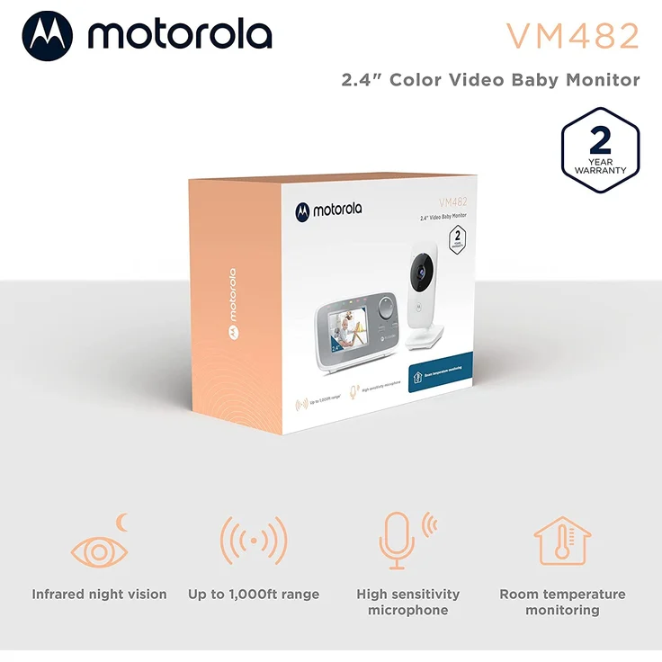 Motorola Nursery VM482 - Babyphone mit Kamera - 2. 4 Zoll Farbdisplay - Infrarot Nachtsicht - Digitaler Zoom - Temperatur - Weiß – Bild 2