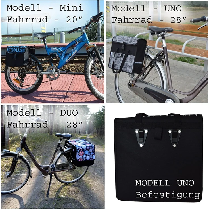 Beluko 'Duo' Fahrradtasche für Gepäckträger ab 26 Zoll Schwarz Blümchen – Bild 2