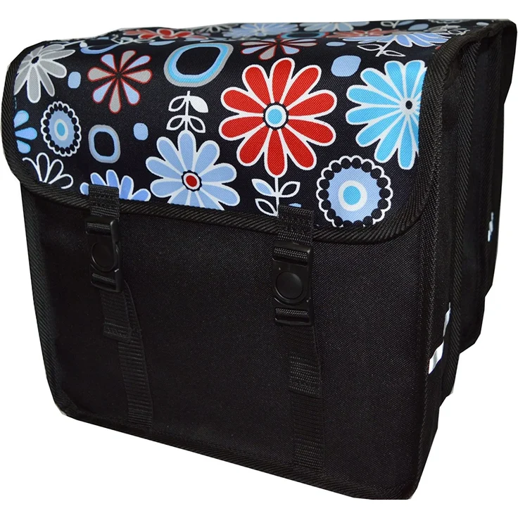 Beluko 'Duo' Fahrradtasche für Gepäckträger ab 26 Zoll Schwarz Blümchen – Bild 1