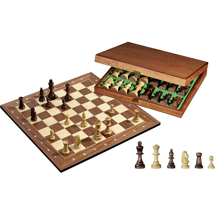 Philos 2503 - Schach, Schachspiel, Turnierschachset mit Schachbrett und Schachfiguren in Figurenbox, Feld 50mm, Königshöhe 90mm, Holz – Bild 1