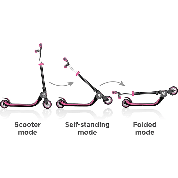 Globber Flow Foldable Tretroller, faltbar, Unisex, 473-114, schwarz/rosa, Réglable en Hauteur – Bild 6