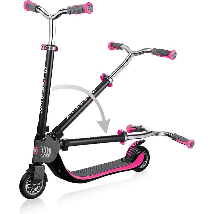 Globber Flow Foldable Tretroller, faltbar, Unisex, 473-114, schwarz/rosa, Réglable en Hauteur