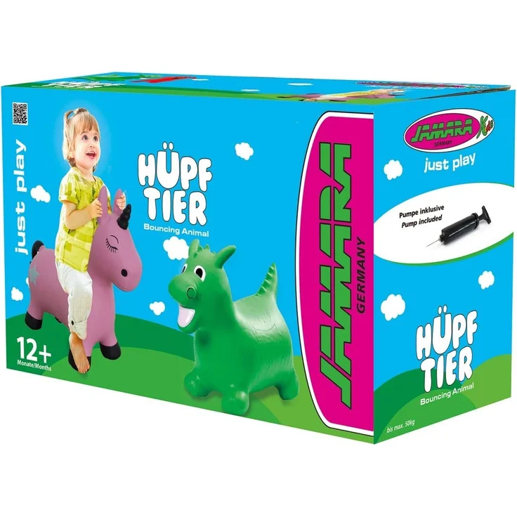 Jamara 460315 - Hüpftier Drache grün mit Pumpe - fördert Gleichgewichtssinn und motorische Fähigkeiten, Tierohren dienen dem Kind als Halt, belastbar bis 50 kg, Pflegeleicht, robust & widerstandsfähig – Bild 4