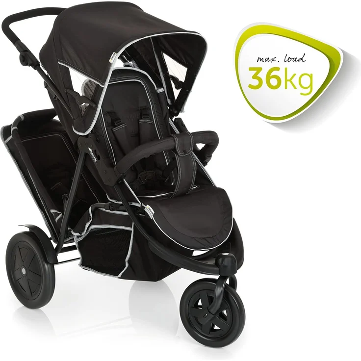 Hauck Geschwister Kinderwagen Freerider / Dreirad Buggy für 2 Kinder / Sitz Unten Abnehmbar / Höhenverstellbar / Regen Verdeck inklusive / Belastbar bis 36 kg / Schmal / Leicht Faltbar / Schwarz – Bild 2