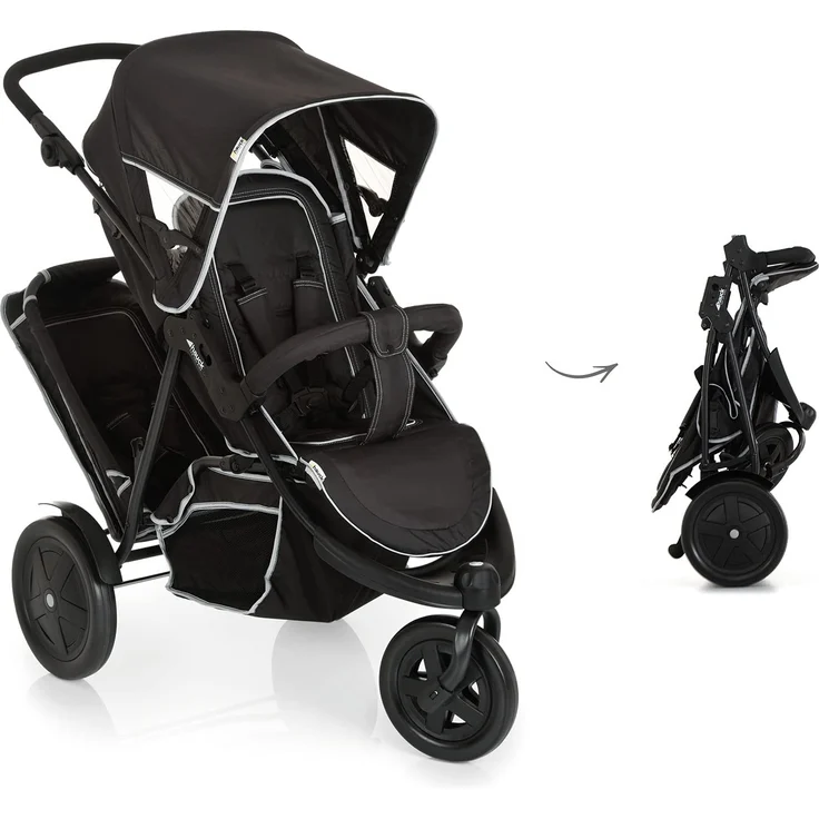 Hauck Geschwister Kinderwagen Freerider / Dreirad Buggy für 2 Kinder / Sitz Unten Abnehmbar / Höhenverstellbar / Regen Verdeck inklusive / Belastbar bis 36 kg / Schmal / Leicht Faltbar / Schwarz – Bild 7
