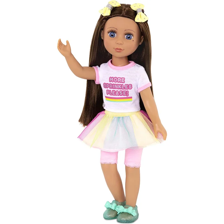 Glitter Girls Puppe Kika – Bewegliche 36 cm Puppe mit Puppenkleidung, Zubehör und braunen Langen Haaren zum Frisieren – Spielzeug ab 3 Jahren (7 Teile) – Bild 1