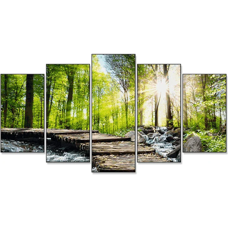 Schipper 609450774 Malen nach Zahlen, Am Wildbach - Bild malen für Erwachsene, inklusive Pinsel und Acrylfarben, 5 Bilder, Meisterklasse Polyptychon - Profi-Edition, 132 x 72 cm – Bild 3