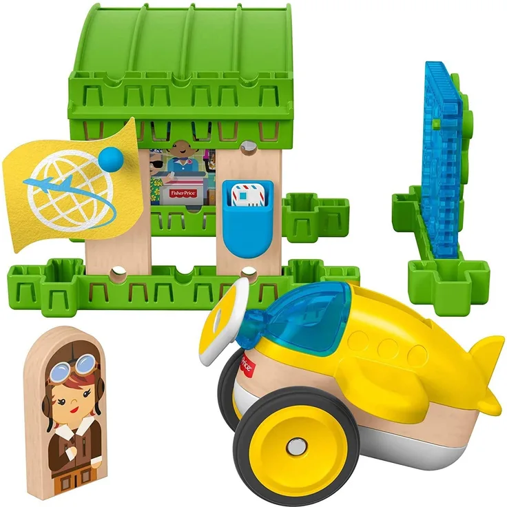 Fisher-Price GLM43 - Wunder Werker Holzspielzeug Spielzeug Flugzeughalle Spielset aus FSC zertifiziertem Holz, Spielzeug ab 3 Jahren