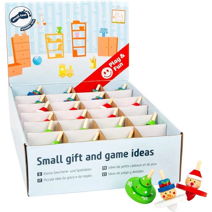 Small Foot 11471 Display Weihnachten aus Holz, Set mit 12 Stück, jeder Kreisel Höhe 6cm, Ø ca. 4 cm Spielzeug, Mehrfarbig