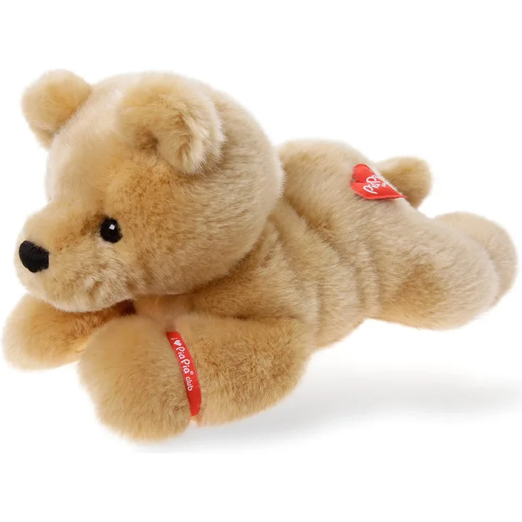 Bauer Spielwaren "Pia Pia Club" Klassik Bär liegend: Flauschiges Kuscheltier zum Liebhaben und Spielen, mit Sammelarmband, waschbar, 30 cm, beige (17090)