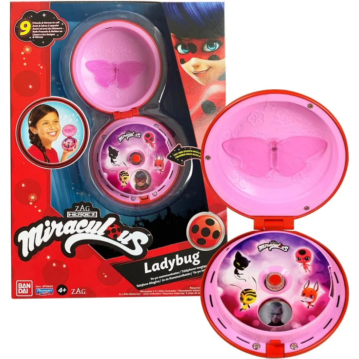 Bandai - Miraculous Ladybug - Zaubertelefon von Ladybug - Accessoire zum Verkleiden als Ladybug / Rollenspiel-Accessoire - Spielzeug mit Sound- und Lichteffekten - Spricht Französisch - P50629