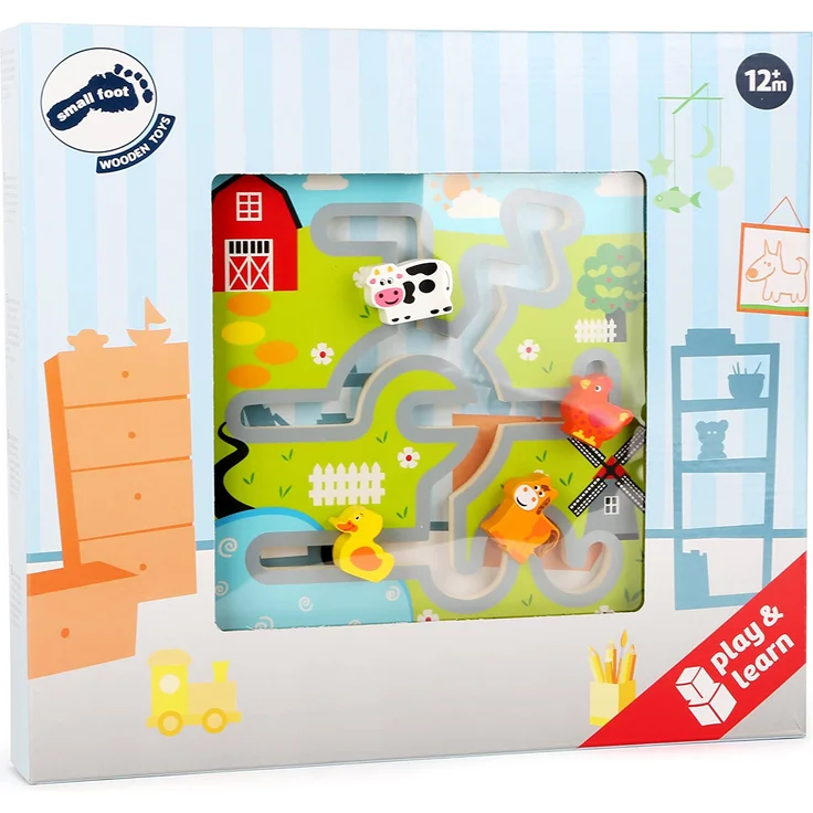 Small Foot 10589 Schiebe-Puzzle aus Holz mit Huhn, Pferd, Kuh und Ente als Puzzleteile – Bild 2