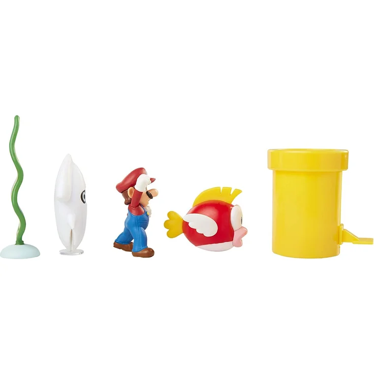 Nintendo Super Mario Unterwasser-Figur, Diorama-Spielset, 6,3 cm, beinhaltet: Mario, Cheep-Cheep, Bluter, mechanische Kettenpfeife, drehende Wasserpflanze und Zwei Münzen – Bild 8