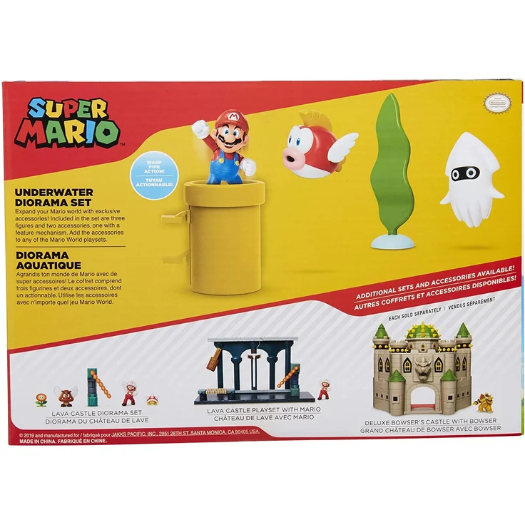 Nintendo Super Mario Unterwasser-Figur, Diorama-Spielset, 6,3 cm, beinhaltet: Mario, Cheep-Cheep, Bluter, mechanische Kettenpfeife, drehende Wasserpflanze und Zwei Münzen – Bild 7