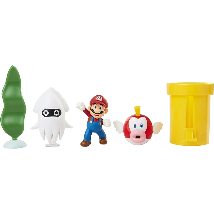 Nintendo Super Mario Unterwasser-Figur, Diorama-Spielset, 6,3 cm, beinhaltet: Mario, Cheep-Cheep, Bluter, mechanische Kettenpfeife, drehende Wasserpflanze und Zwei Münzen – Bild 3