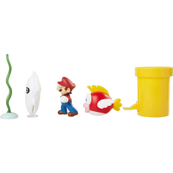 Nintendo Super Mario Unterwasser-Figur, Diorama-Spielset, 6,3 cm, beinhaltet: Mario, Cheep-Cheep, Bluter, mechanische Kettenpfeife, drehende Wasserpflanze und Zwei Münzen – Bild 9