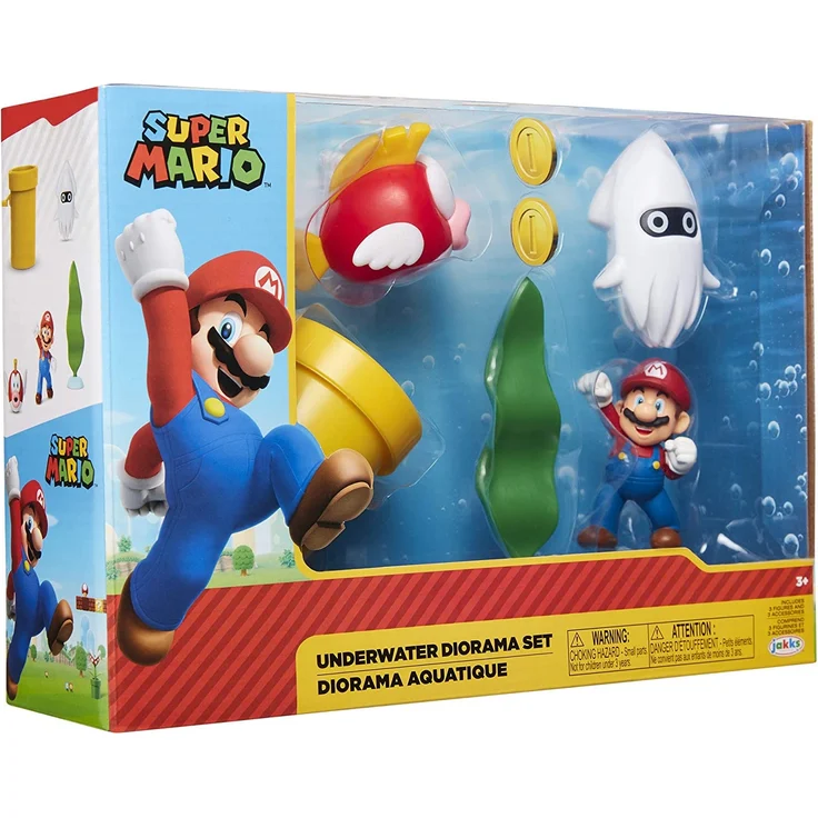 Nintendo Super Mario Unterwasser-Figur, Diorama-Spielset, 6,3 cm, beinhaltet: Mario, Cheep-Cheep, Bluter, mechanische Kettenpfeife, drehende Wasserpflanze und Zwei Münzen – Bild 10