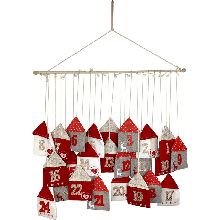 Adventskalender Häuschen zum Selbstbefüllen L 0,7m (Rot, Weiss, Grau)