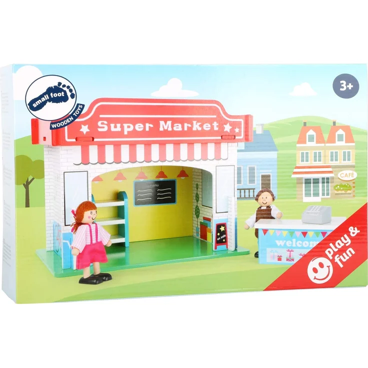 small foot 10853 Spielhaus Supermarkt aus Holz, mit 2 Puppenfiguren, Zubehör und abnehmbarem Dach, ab 3 Jahren – Bild 7