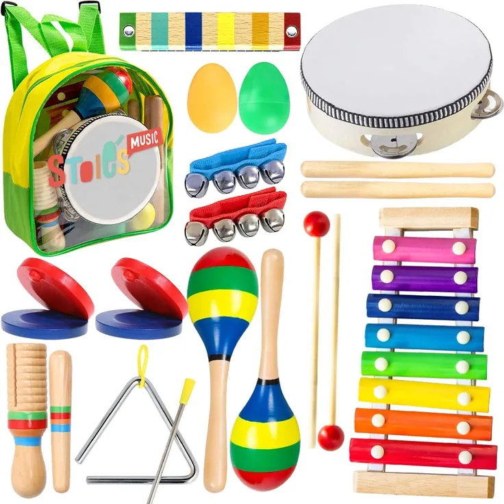 Stoie's 19 Teiliges Musikinstrumente Set für Kleinkinder, Vorschulkinder, Kinder – Holzschlaginstrumente für Spiel und Rhythmus, Xylophon