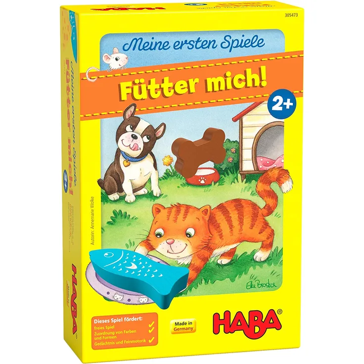 HABA 305473 - Meine ersten Spiele – Fütter mich! Zuordnungsspiel ab 2 Jahren für 1 – 5 Spieler mit 5 Holzfiguren zum Thema Haustiere, Spieldauer 5 min, vermittelt Regelverständnis an Kleinkinder