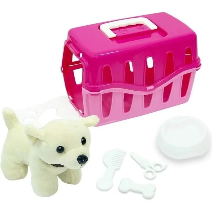 Pilsan 03358 mein erstes Haustier 6-teilig Plüschhund Tragekäfig Futternapf Kamm pink