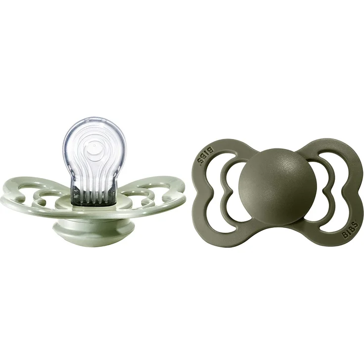 BIBS Supreme Schnuller 2er-Pack, BPA-frei, Symmetrischer Nippel. Silikon, Hergestellt in Dänemark. 6-18 Monate (2er Pack), Sage / Hunter Green – Bild 1