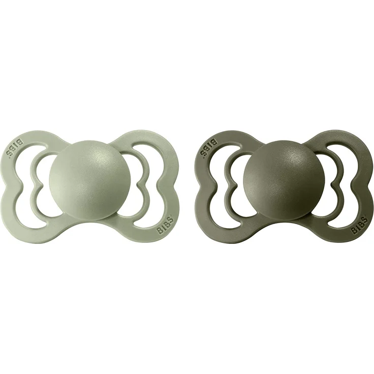 BIBS Supreme Schnuller 2er-Pack, BPA-frei, Symmetrischer Nippel. Silikon, Hergestellt in Dänemark. 6-18 Monate (2er Pack), Sage / Hunter Green – Bild 2