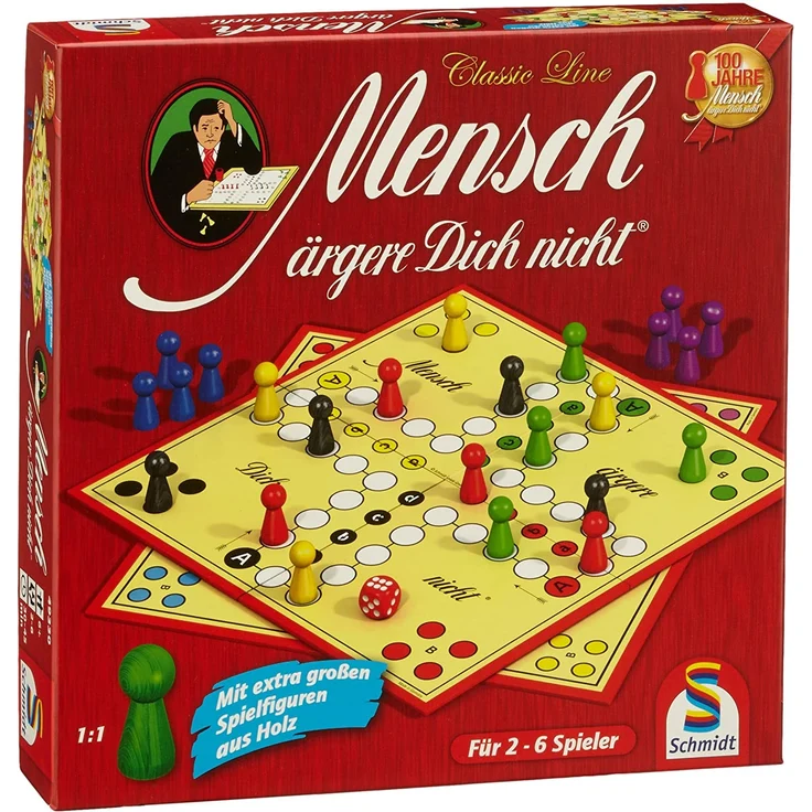 Schmidt Spiele 49330 Classic Line, Mensch ärgere Dich Nicht, mit extra großen Spielfiguren aus Holz, FFP, bunt - Preisvergleich – Bild 1