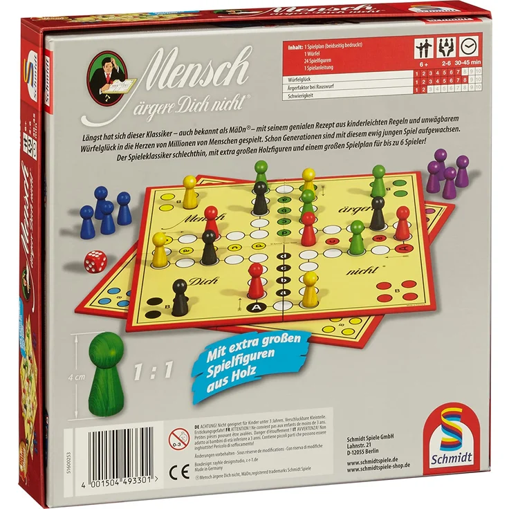 Schmidt Spiele 49330 Classic Line, Mensch ärgere Dich Nicht, mit extra großen Spielfiguren aus Holz, FFP, bunt - Preisvergleich – Bild 2
