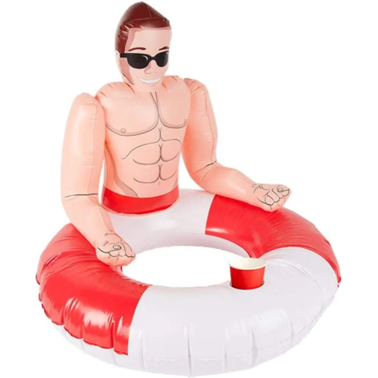 Smiffys 50885 Aufblasbarer Rettungsschwimmer Hunk Schwimmring, Unisex Erwachsene, Rot & Weiß, Einheitsgröße
