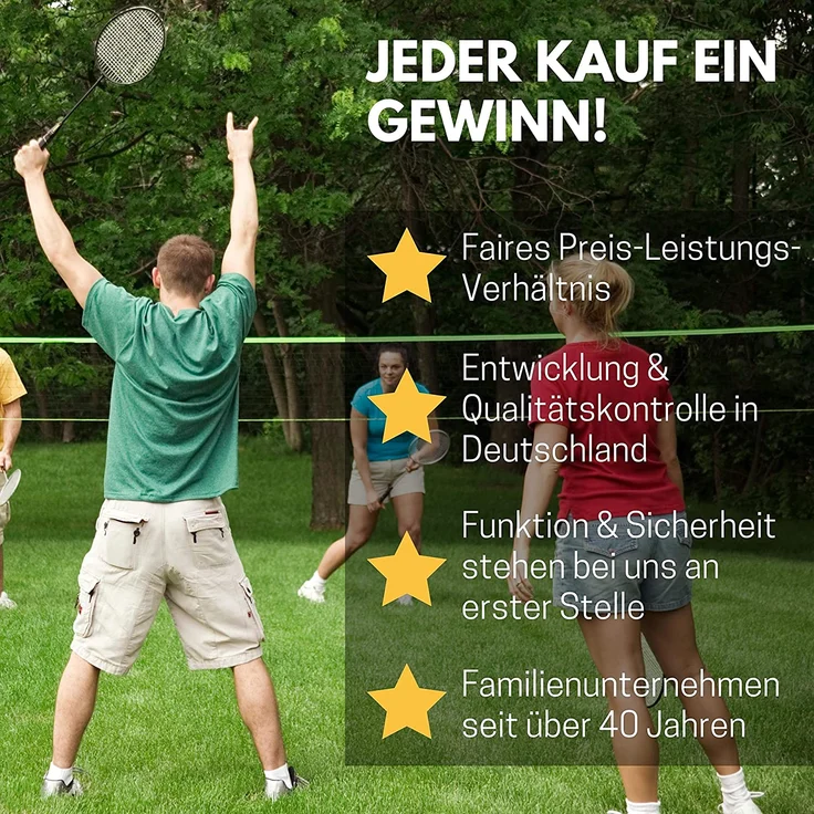 Best Sporting Federball Set Erwachsene und Kinder I Badminton Set bestehend aus Netz, 4 Schlägern, 3 Badmintonbällen und Tasche I Federball Set Kinder I Badminton Netz und Schläger für den Garten - Preisvergleich – Bild 6
