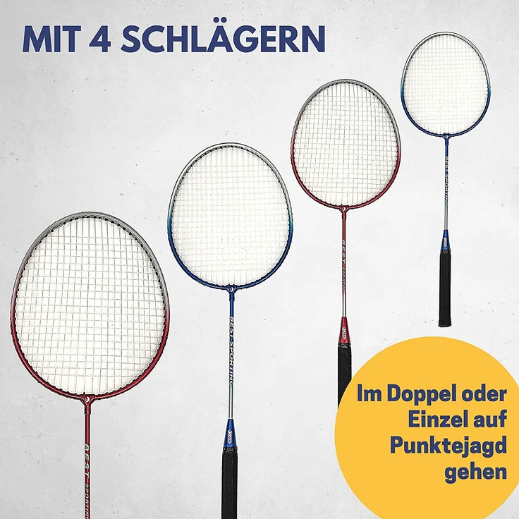 Best Sporting Federball Set Erwachsene und Kinder I Badminton Set bestehend aus Netz, 4 Schlägern, 3 Badmintonbällen und Tasche I Federball Set Kinder I Badminton Netz und Schläger für den Garten - Preisvergleich – Bild 3