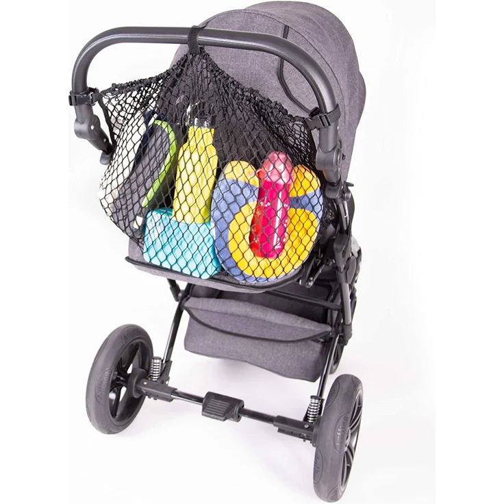 Universal Einkaufsnetz XL für Kinderwagen, Buggy, Sportwagen, Jogger und Zwillingswagen/einfacher Klickverschluss/extra großes Kinderwagennetz - Schwarz - Preisvergleich – Bild 4