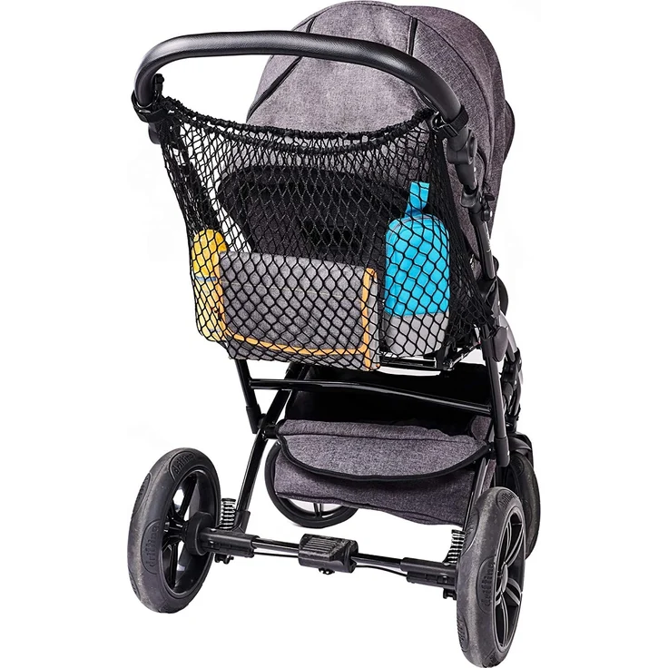 Universal Einkaufsnetz XL für Kinderwagen, Buggy, Sportwagen, Jogger und Zwillingswagen/einfacher Klickverschluss/extra großes Kinderwagennetz - Schwarz - Preisvergleich – Bild 1