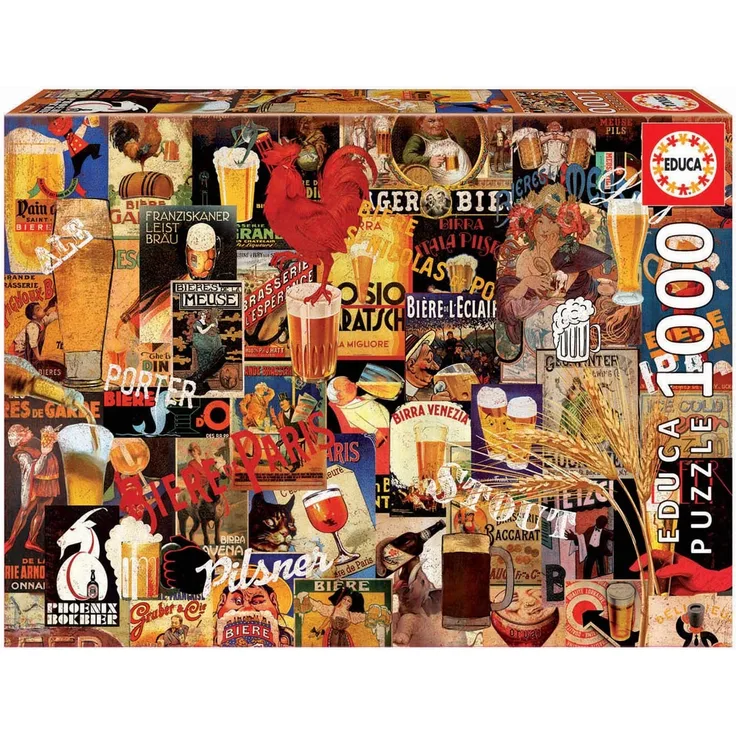 Educa Borras 17970 1000 Vintage-Biercollage Puzzle, Multicolor
