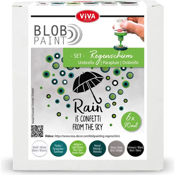 Viva Decor® Blob Paint Farbeset (Regenschirm) gebrauchsfertige Farben für Blob Painting/Dot Painting Art - Dotting Tool für Leinwand, Mandala uvm. - Made in Germany