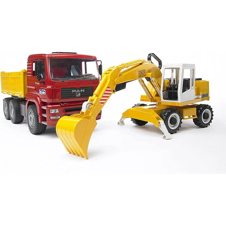 Bruder 02751 - MAN TGA Kipplastwagen mit Liebherr Schaufelbagger – Bild 1