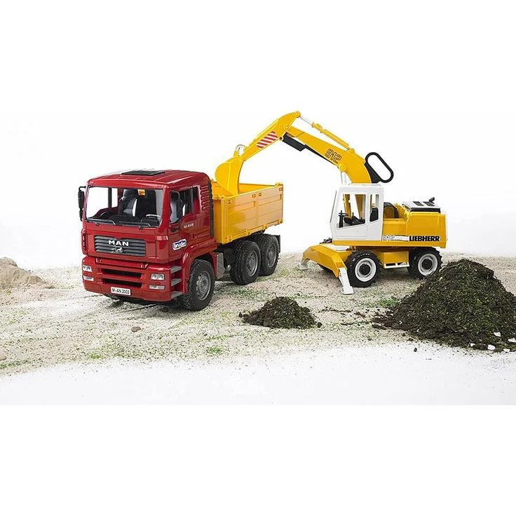 Bruder 02751 - MAN TGA Kipplastwagen mit Liebherr Schaufelbagger – Bild 3