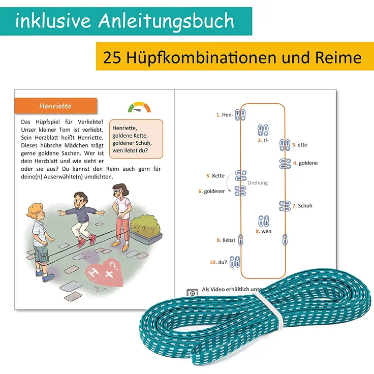 GLÜCKSWOLKE Gummitwist + Anleitung (Buch) mit 25 Spiele I Hüpfgummi für Kinder Sport I Hüpfspiele - Gummi Twist I Outdoor Gartenspiele I Spielzeug für draußen I Geschenke für Junge & Mädchen – NEU - Preisvergleich – Bild 2