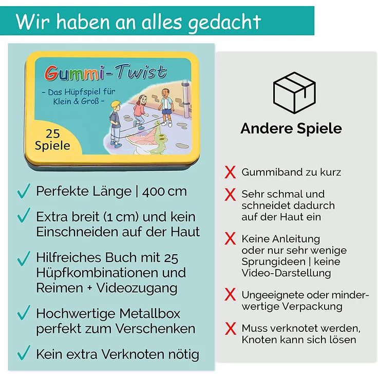 GLÜCKSWOLKE Gummitwist + Anleitung (Buch) mit 25 Spiele I Hüpfgummi für Kinder Sport I Hüpfspiele - Gummi Twist I Outdoor Gartenspiele I Spielzeug für draußen I Geschenke für Junge & Mädchen – NEU - Preisvergleich – Bild 4
