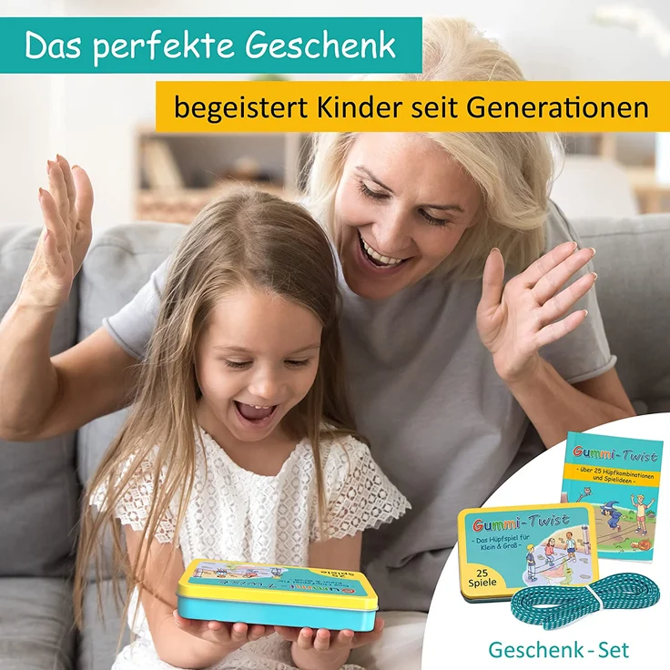 GLÜCKSWOLKE Gummitwist + Anleitung (Buch) mit 25 Spiele I Hüpfgummi für Kinder Sport I Hüpfspiele - Gummi Twist I Outdoor Gartenspiele I Spielzeug für draußen I Geschenke für Junge & Mädchen – NEU - Preisvergleich – Bild 7