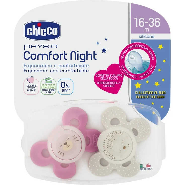Chicco PhysioForma Comfort Schnuller 16-36 Monate, 2 Stück, Schnuller mit Silikon-Sauger, Unterstützt Physiologische Atmung und Fördert Korrekte Entwicklung des Mundes, Verschiedene Farben – Bild 6