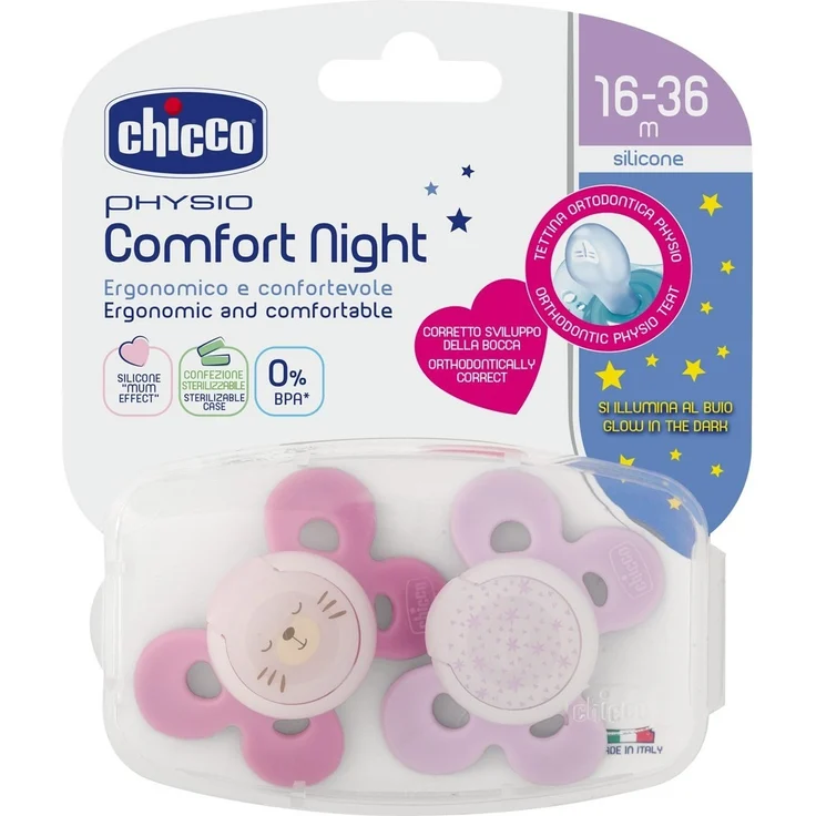 Chicco PhysioForma Comfort Schnuller 16-36 Monate, 2 Stück, Schnuller mit Silikon-Sauger, Unterstützt Physiologische Atmung und Fördert Korrekte Entwicklung des Mundes, Verschiedene Farben – Bild 4